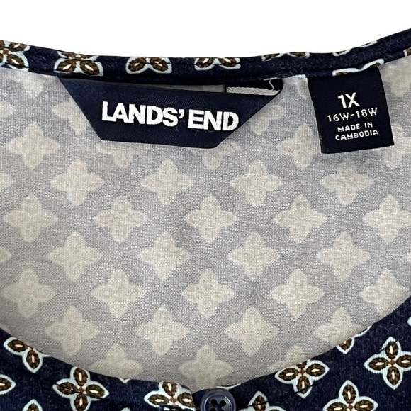 Lands’ End Plus-Sized Navy Blue Patterned Dress Size 1X - Picture 9 of 13